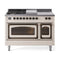 ILVE Nostalgie II Noblesse 48-Inch Natural Gas Dual Fuel Range with 5 Burners, Griddle, & French Top with Triple Glass Door Oven in Antique White with Bronze Trim (UN48FSNMPAWB)