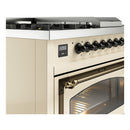 ILVE Nostalgie II Noblesse 48-Inch Propane Gas Dual Fuel Range with 5 Burners, Griddle, & French Top with Triple Glass Door Oven in Antique White with Bronze Trim (UN48FSNMPAWBLP)