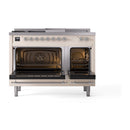 ILVE Nostalgie II Noblesse 48-Inch Natural Gas Dual Fuel Range with 5 Burners, Griddle, & French Top with Triple Glass Door Oven in Antique White with Chrome Trim (UN48FSNMPAWC)