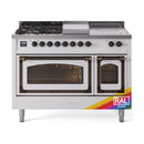 ILVE 48-Inch Nostalgie II Noblesse Natural Gas Dual Fuel Range with 5 Sealed Burners, Griddle, French Top and Triple Glass Door Oven in Custom RAL with Bronze Trim (UN48FSNMPRAB)