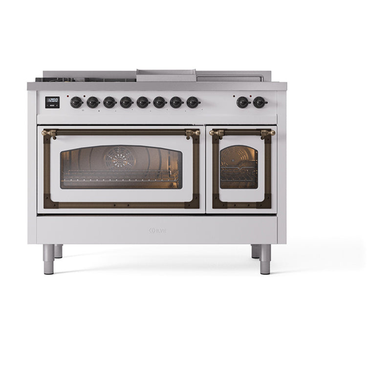 ILVE 48-Inch Nostalgie II Noblesse Dual Fuel Range with 5 Sealed Burners, Griddle, French Top and Triple Glass Door Oven in Custom RAL with Bronze Trim (UN48FSNMPRAB)