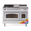 ILVE 48-Inch Nostalgie II Noblesse Propane Gas Dual Fuel Range with 5 Sealed Burners, Griddle, French Top and Triple Glass Door Oven in Custom RAL with Chrome Trim (UN48FSNMPRACLP)