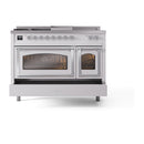 ILVE 48-Inch Nostalgie II Noblesse Natural Gas Dual Fuel Range with 5 Sealed Burners, Griddle, French Top and Triple Glass Door Oven in Custom RAL with Chrome Trim (UN48FSNMPRAC)