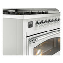 ILVE 48-Inch Nostalgie II Noblesse Natural Gas Dual Fuel Range with 5 Sealed Burners, Griddle, French Top and Triple Glass Door Oven in Custom RAL with Chrome Trim (UN48FSNMPRAC)