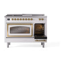ILVE 48-Inch Nostalgie II Noblesse Dual Fuel Range with 5 Sealed Burners, Griddle, French Top and Triple Glass Door Oven in RAL with Brass Trim (UN48FSNMPRAG)