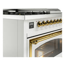 ILVE 48-Inch Nostalgie II Noblesse Dual Fuel Range with 5 Sealed Burners, Griddle, French Top and Triple Glass Door Oven in RAL with Brass Trim (UN48FSNMPRAG)