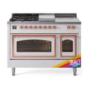 ILVE 48-Inch Nostalgie II Noblesse Propane Gas Dual Fuel Range with 5 Sealed Burners, Griddle, French Top and Triple Glass Door Oven in Custom RAL with Copper Trim (UN48FSNMPRAPLP)