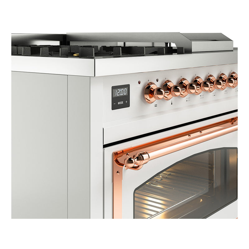 ILVE 48-Inch Nostalgie II Noblesse Dual Fuel Range with 5 Sealed Burners, Griddle, French Top and Triple Glass Door Oven in Custom RAL with Copper Trim (UN48FSNMPRAP)