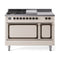 ILVE 48-Inch Nostalgie II Noblesse Propane Gas Dual Fuel Range with 5 Sealed Burners, Griddle, French Top and Solid Door Oven in Antique White with Bronze Trim (UN48FSQNMPAWBLP)