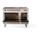 ILVE 48-Inch Nostalgie II Noblesse Propane Gas Dual Fuel Range with 5 Sealed Burners, Griddle, French Top and Solid Door Oven in Antique White with Brass Trim (UN48FSQNMPAWGLP)