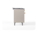 ILVE 48-Inch Nostalgie II Noblesse Natural Gas Dual Fuel Range with 5 Sealed Burners, Griddle, French Top and Solid Door Oven in Antique White with Brass Trim (UN48FSQNMPAWG)