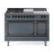 ILVE 48-Inch Nostalgie II Noblesse Propane Gas Dual Fuel Range with 5 Sealed Burners, Griddle, French Top and Solid Door Oven in Blue Grey with Bronze Trim (UN48FSQNMPBGBLP)