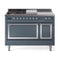ILVE 48-Inch Nostalgie II Noblesse Natural Gas Dual Fuel Range with 5 Sealed Burners, Griddle, French Top and Solid Door Oven in Blue Grey with Chrome Trim (UN48FSQNMPBGC)