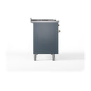 ILVE 48-Inch Nostalgie II Noblesse Natural Gas Dual Fuel Range with 5 Sealed Burners, Griddle, French Top and Solid Door Oven in Blue Grey with Brass Trim (UN48FSQNMPBGG)