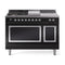 ILVE 48-Inch Nostalgie II Noblesse Natural Gas Dual Fuel Range with 5 Sealed Burners, Griddle, French Top and Solid Door Oven in Glossy Black with Chrome Trim (UN48FSQNMPBKC)