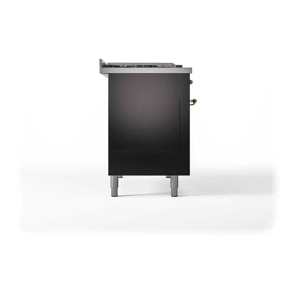 Black range rear panel with connection area and small brass hardware