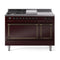 ILVE 48-Inch Nostalgie II Noblesse Natural Gas Dual Fuel Range with 5 Sealed Burners, Griddle, French Top and Solid Door Oven in Burgundy with Bronze Trim (UN48FSQNMPBUB)