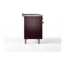 ILVE 48-Inch Nostalgie II Noblesse Natural Gas Dual Fuel Range with 5 Sealed Burners, Griddle, French Top and Solid Door Oven in Burgundy with Bronze Trim (UN48FSQNMPBUB)