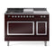 ILVE 48-Inch Nostalgie II Noblesse Propane Gas Dual Fuel Range with 5 Sealed Burners, Griddle, French Top and Solid Door Oven in Burgundy with Chrome Trim (UN48FSQNMPBUCLP)