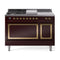 ILVE 48-Inch Nostalgie II Noblesse Natural Gas Dual Fuel Range with 5 Sealed Burners, Griddle, French Top and Solid Door Oven in Burgundy with Brass Trim (UN48FSQNMPBUG)