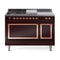 ILVE 48-Inch Nostalgie II Noblesse Natural Gas Dual Fuel Range with 5 Sealed Burners, Griddle, French Top and Solid Door Oven in Burgundy with Copper Trim (UN48FSQNMPBUP)