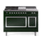 ILVE 48-Inch Nostalgie II Noblesse Natural Gas Dual Fuel Range with 5 Sealed Burners, Griddle, French Top and Solid Door Oven in Emerald Green with Chrome Trim (UN48FSQNMPEGC)
