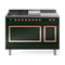 ILVE 48-Inch Nostalgie II Noblesse Natural Gas Dual Fuel Range with 5 Sealed Burners, Griddle, French Top and Solid Door Oven in Emerald Green with Copper Trim (UN48FSQNMPEGP)