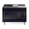 ILVE 48-Inch Nostalgie II Noblesse Natural Gas Dual Fuel Range with 5 Sealed Burners, Griddle, French Top and Solid Door Oven in Midnight Blue with Bronze Trim (UN48FSQNMPMBB)