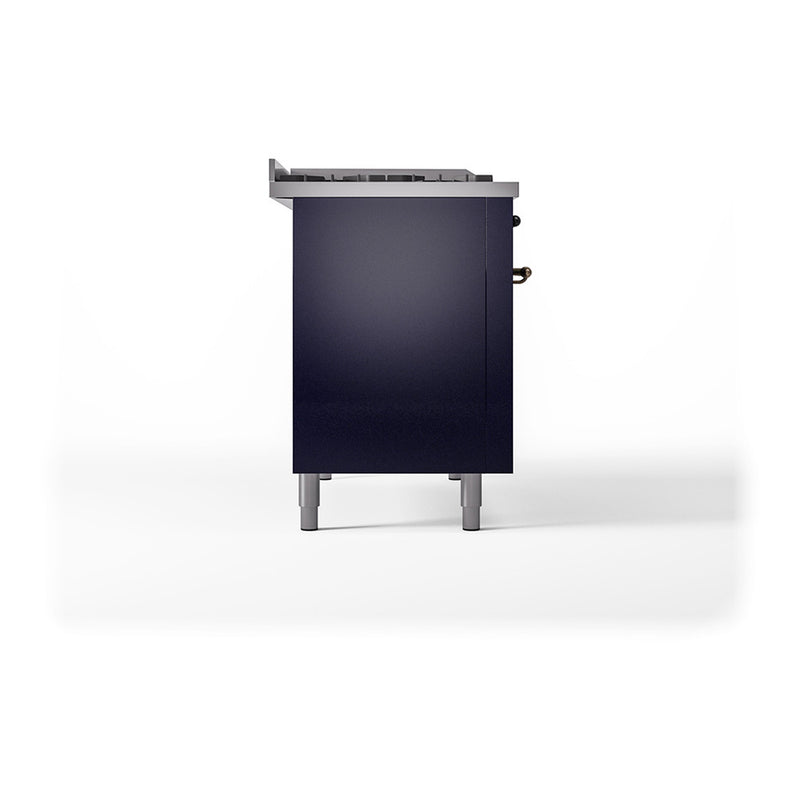ILVE 48-Inch Nostalgie II Noblesse Dual Fuel Range with 5 Sealed Burners, Griddle, French Top and Solid Door Oven in Midnight Blue with Bronze Trim (UN48FSQNMPMBB)