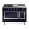 ILVE 48-Inch Nostalgie II Noblesse Natural Gas Dual Fuel Range with 5 Sealed Burners, Griddle, French Top and Solid Door Oven in Midnight Blue with Chrome Trim (UN48FSQNMPMBC)