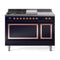 ILVE 48-Inch Nostalgie II Noblesse Natural Gas Dual Fuel Range with 5 Sealed Burners, Griddle, French Top and Solid Door Oven in Midnight Blue with Copper Trim (UN48FSQNMPMBP)