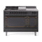ILVE 48-Inch Nostalgie II Noblesse Natural Gas Dual Fuel Range with 5 Sealed Burners, Griddle, French Top and Solid Door Oven in Matte Graphite with Bronze Trim (UN48FSQNMPMGB)