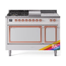 ILVE 48-Inch Nostalgie II Noblesse Propane Gas Dual Fuel Range with 5 Sealed Burners, Griddle, French Top and Solid Door Oven in Custom RAL with Copper Trim (UN48FSQNMPRAPLP)