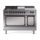 ILVE 48-Inch Nostalgie II Noblesse Propane Gas Dual Fuel Range with 5 Sealed Burners, Griddle, French Top and Solid Door Oven in Stainless Steel with Bronze Trim (UN48FSQNMPSSBLP)
