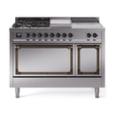 ILVE 48-Inch Nostalgie II Noblesse Natural Gas Dual Fuel Range with 5 Sealed Burners, Griddle, French Top and Solid Door Oven in Stainless Steel with Bronze Trim (UN48FSQNMPSSB)