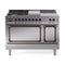 ILVE 48-Inch Nostalgie II Noblesse Natural Gas Dual Fuel Range with 5 Sealed Burners, Griddle, French Top and Solid Door Oven in Stainless Steel with Bronze Trim (UN48FSQNMPSSB)