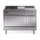 ILVE 48-Inch Nostalgie II Noblesse Propane Gas Dual Fuel Range with 5 Sealed Burners, Griddle, French Top and Solid Door Oven in Stainless Steel with Chrome Trim (UN48FSQNMPSSCLP)