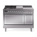 ILVE 48-Inch Nostalgie II Noblesse Natural Gas Dual Fuel Range with 5 Sealed Burners, Griddle, French Top and Solid Door Oven in Stainless Steel with Chrome Trim (UN48FSQNMPSSC)
