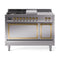 ILVE 48-Inch Nostalgie II Noblesse Natural Gas Dual Fuel Range with 5 Sealed Burners, Griddle, French Top and Solid Door Oven in Stainless Steel with Brass Trim (UN48FSQNMPSSG)