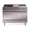 ILVE 48-Inch Nostalgie II Noblesse Natural Gas Dual Fuel Range with 5 Sealed Burners, Griddle, French Top and Solid Door Oven in Stainless Steel with Copper Trim (UN48FSQNMPSSP)