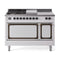 ILVE 48-Inch Nostalgie II Noblesse Natural Gas Dual Fuel Range with 5 Sealed Burners, Griddle, French Top and Solid Door Oven in White with Bronze Trim (UN48FSQNMPWHB)