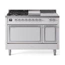 ILVE 48-Inch Nostalgie II Noblesse Propane Gas Dual Fuel Range with 5 Sealed Burners, Griddle, French Top and Solid Door Oven in White with Chrome Trim (UN48FSQNMPWHCLP)