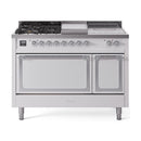 ILVE 48-Inch Nostalgie II Noblesse Natural Gas Dual Fuel Range with 5 Sealed Burners, Griddle, French Top and Solid Door Oven in White with Chrome Trim (UN48FSQNMPWHC)