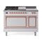 ILVE 48-Inch Nostalgie II Noblesse Natural Gas Dual Fuel Range with 5 Sealed Burners, Griddle, French Top and Solid Door Oven in White with Copper Trim (UN48FSQNMPWHP)