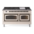 ILVE 60-Inch Nostalgie II Noblesse Natural Gas Dual Fuel Range   in Antique White with Burnished Bronze Trim (UN60FNMPAWB)