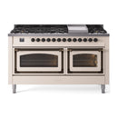 ILVE 60-Inch Nostalgie II Noblesse Natural Gas Dual Fuel Range   in Antique White with Bronze Trim (UN60FNMPAWB)