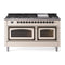 ILVE 60-Inch Nostalgie II Noblesse Natural Gas Dual Fuel Range   in Antique White with Bronze Trim (UN60FNMPAWB)