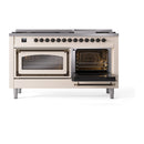 ILVE 60-Inch Nostalgie II Noblesse Propane Gas Dual Fuel Range with 9 Sealed Burners, Griddle, Triple Glass Door Oven in Antique White with Bronze Trim (UN60FNMPAWBLP)
