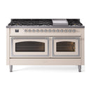 ILVE 60-Inch Nostalgie II Noblesse Propane Gas Dual Fuel Range with 9 Sealed Burners, Griddle, Triple Glass Door Oven in Antique White with Chrome Trim (UN60FNMPAWCLP)