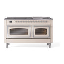ILVE 60-Inch Nostalgie II Noblesse Propane Gas Dual Fuel Range with 9 Sealed Burners, Griddle, Triple Glass Door Oven in Antique White with Chrome Trim (UN60FNMPAWCLP)